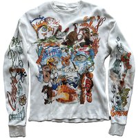 Geehu Custom Knitted Oversized Formal Cotton Heavy Long Sleeve T-Shirt for Men with Digital Print White