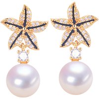 SHDIYAYUN Women's Wholesale Zircon Starfish Stud Earrings with Natural Freshwater Pearl Jewelry Accessory