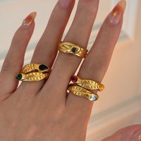 Dazan SUMMER New HOT Ins 18k PVD Gold Plated Stainless Steel Chunky Streetwear Black 3A Zircon Snake Ring India Abstract Jewelry