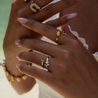 J&D 18K Gold PVD Plating Stainless Steel galaxy Space Two Tone Gold Moon Silver Star Adjustable Ring