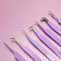 VEYES Private Label Professional Custom Print Logo Fiber Tip 45 90 Degree Extension Pink Purple Volume Lash Extensions Tweezers