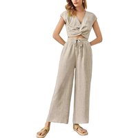 Trend Women's Casual Linen High Waist Loose Fit Summer Long Pants Wide Leg Pockets Straps XL Size Yoga Lounge Outfit Elastic