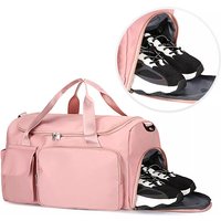 Wholesale Pink Waterproof Foldable Travel Bag Multifunctional Sports Gym Bag with Shoe Compartment