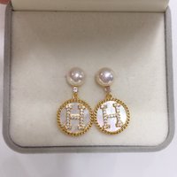 SHDIYAYUN 18K Gold-plated Luxury Sea Shell Letter H Earrings Natural Freshwater Pearl Earrings for Women