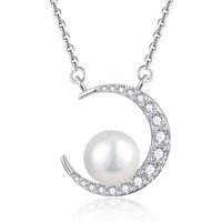 YILUN Women's 925 Sterling Silver Crescent Moon Pearl Pendant Necklace Rhodium Plated for Wedding Party Anniversary Jewelry