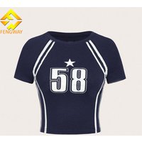2025 Hot Jersey T-shirt Ladies V-Neck Loose Slimming Basic Crop Top Quick-Drying Street Style Hottie Print Oversize Letter Short