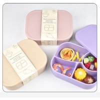 2026 New Rectangle Eco-Friendly Silicone Divide Bento Box Kids Silicone Lunch Box Food Storage Container Silicone Bento Box