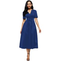 Slim Split Neck Short Sleeve Midi Dress Bowknots