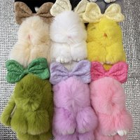 New Cute Stuffed Animal Easter Bow Bunny Plush Toy Rabbit Fur Keychain Fluffy Soft Cute Fuzzy Accessories Furry Ball Key Chain