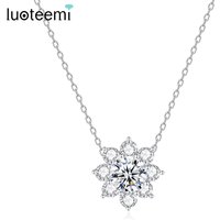 LUOTEEMI Wholesale Elegant Fashion Flower Zircon Shape Pendant Chain Woman Cubic Zirconia Women Girl Party Necklaces