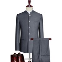 S-4XL Suit Men's Slim Fitting Chinese Bridegroom Dress Chinese Stand Collar Suit Chinese Style 2-piece Casual Suit