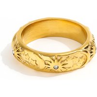 Joolim JLR0131 High-End 18K Gold Plated Cubic Zirconia Stainless Steel Rings Antique Vintage Retro Style Moon Star Trendy