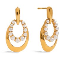 J&D Classic Style 18K Gold Plated Elegant Acrylic Pearl Movable Double Layers Oval Hollow Earrings
