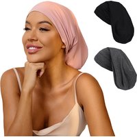 Slouchy Adjustable Long Big Silk Satin Lined Bonnet Beanie Hat Night Skull Sleep Cap for Frizzy Curly Hair