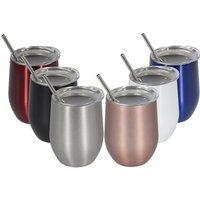 Amazon Hot 2 Pack 12oz Stainless Steel Double Insulated Spill Proof Wine Tumbler with Lid and Straw Coffee Red Wine Mug