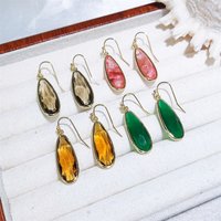 Women's Classic 18K Gold Plated Bezel Water Drop Pendant Earrings New Trendy High Quality Faceted Gemstone Alloy Quartz Gift
