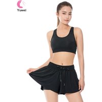 2 Piece Women's Athletic Tennis Skirt Set with Shorts and Pockets Flowy Yoga Wear