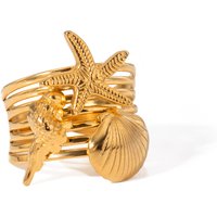 J&D 18K Gold Plated Stainless Steel Starfish Conch Shell Open Ring