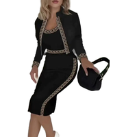 Spring Autumn Office Lady Elegant Plaid Set Long Sleeve Coat Skirt 3 Pieces Set Women Formal Dresses Suit