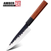 6 Inch Black AUS10 Japanese Knife Honesuki Carbon Steel Eco-Friendly Ambidextrous Kitchen Chef Utility Fruit Paring Knife Wooden