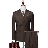 Men's BrownTwo-Button 2-Piece Stripe Double Breasted Business Style With V-Neck Collar Closure Bridegroom Suit 9105