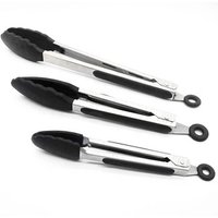 BHD Kitchen Best Metal Cooking and Barbecue Grill Accessories Food Grade Stainless Steel Silicone BBQ Tongs Set