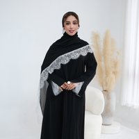 Loriya Solid Color New Black Abaya Dubai Style Lace Abaya 2 Pieces Set with Matching Hijab Nida Modest Abaya Women Muslim Dress