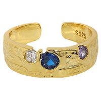 Wholesale Hot Selling S925 Pure Silver Wide Zircon Ring 18K Gold-Plated Trendy Crystal CZ Blue Women's Ring High-End Jewelry