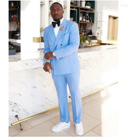 Men's Suits Sky Blue for Men Peaked Lapel Double Breasted Elegant Blazer Sets Wedding Male Clothing Luxury 2 Piece Jacket Pants