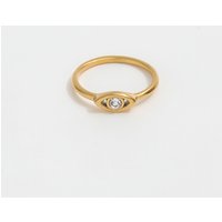 High End 18K PVD Gold Plated Dainty Zircon Stone Eye Stainless Steel Ring for Women