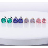 Starsgem 7*7mm Asscher Cut Lab Ruby Sapphire 10k 14k 18k White Yellow Gold Earrings