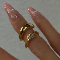 2026 Dazan Autumn Winter New Trendy 18k Pvd Gold Plated Stainless Steel Polished Wave Zircon Ring Boutique Jewelry for Women