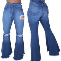 Wholesale Women Flare Pants Distressed Bell Bottom Denim Jeans