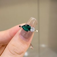 Versatile Delicate Green Water Drop Zircon Diamond Ring Anxiety Ring 925 Sterling Silver Emerald Ring