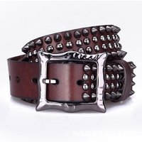 Hip-hop Style Black Brown Fashion High Quality Men Full Grain Genuine Leather Rivet Belt