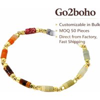 Go2boho Natural Stone Beaded Stretch Bracelet Women Gold Plated Beads Stackable Handmade Gemstone Jewelry Fashion Gift