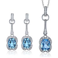 Wedding Bridal Natural Blue Topaz Pendant Necklace Drop Earring Accessories Luxury Fashion Jewelry Set for Women