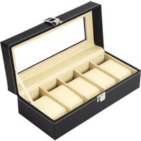 Handmade Watch Case 5 Slot Black Pu Leather Velvet Clear Window High End Watch Box with Soft Pillow