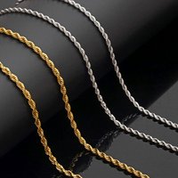 Wholesale Hip Hop 3mm Silver Gold Plated Stainless Steel Rope Chain Necklace Unisex Twist Chain