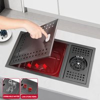 Hot Sale Hidden Sink with Glass Rinser Black Stainless Steel Small Sinks Handmade Mini bar Sink with Lid