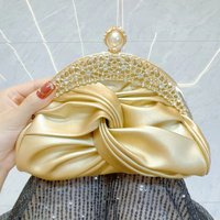 2026 Luxury Women Metallic Color Ruched Bag PU Clutch Purse Vintage Chain Crossbody Bag Rhinestone Clasp Bag Shiny Evening Purse