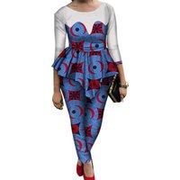 African Print Long Sleeve Top & Trousers Two Piece Set