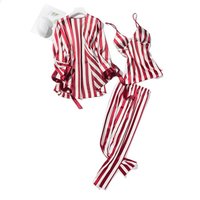 Women's European Design Striped Polyester Satin Sleep Skirt Pajamas