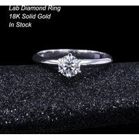 Starsgem Diamond Ring 6 Prongs 18K White Gold 0.5ct 1.0ct Lab Grown Diamond Solitaire Engagement Ring