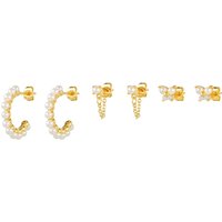 Luxury Pearl Earring Set C-shaped Hoop Studs Chain Earring Real Gold Plated Butterfly Design Jewelry Set for Women