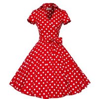 Vintage Polka Dot Swing Dress Bowknot Belt