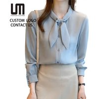 Oem Odm Korean Fashion Autumn Women Office Button up Blouse White Lady Long Sleeves Casual Shirt