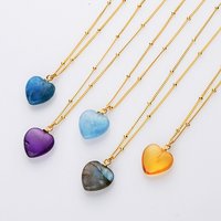 Natural Birthstone Moonsotne Heart Pendant Necklace 925 Sterling Silver Ball Chain Necklace Woman
