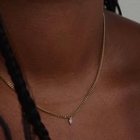Joolim 18k Gold Plated Dainty Small Green Jewelry Water Drop Pendant Dainty Chain Necklace Stainless Steel Jewelry