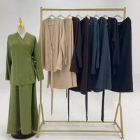 2026 New Women Abaya Designs Traditional Muslim Clothing 2pcs Set Kimono Open Abaya Skirt Set Dubai Abaya Plain Modest Clothing